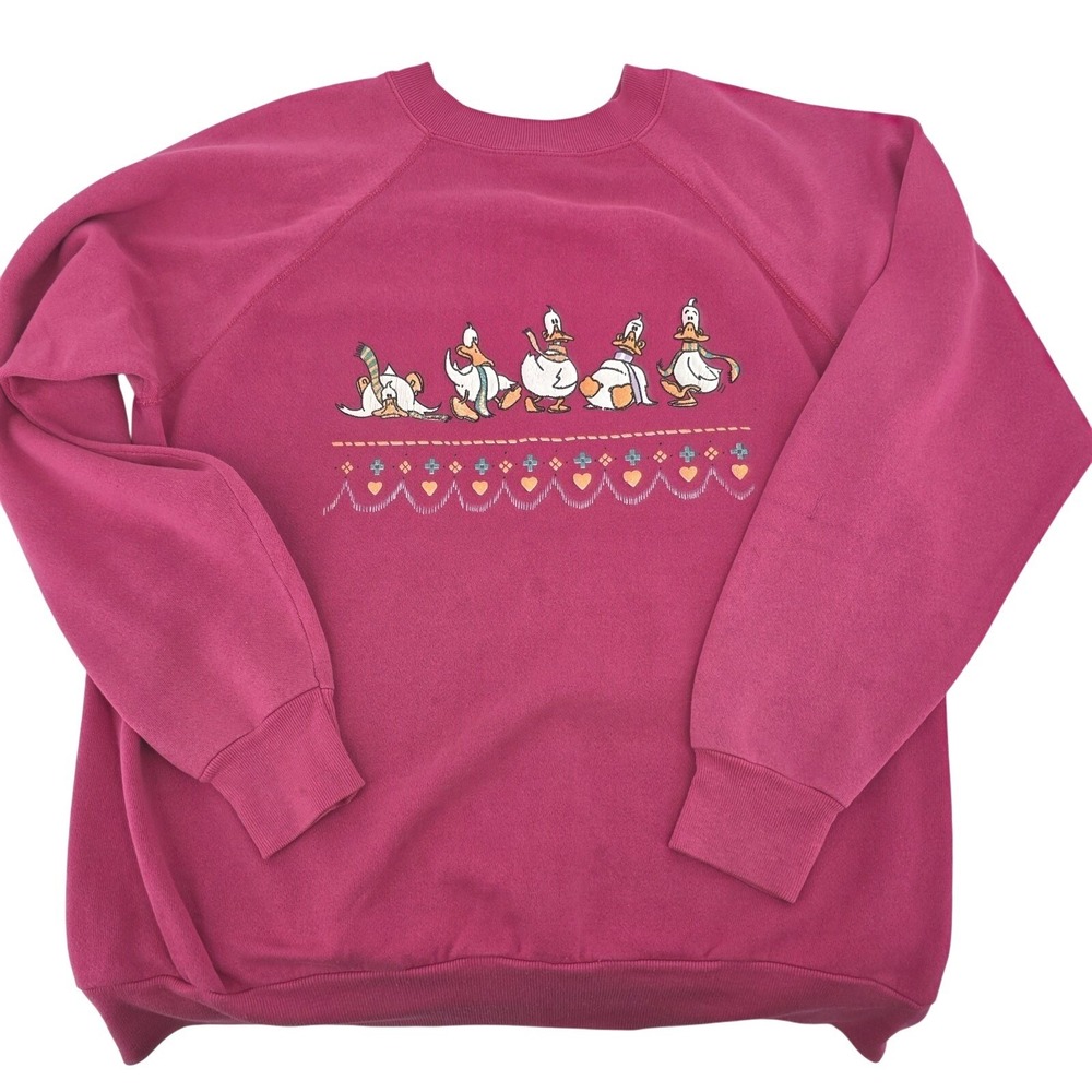 Vintage Ice Skating Ducks Geese Red Christmas Ugly Sweater Jerzees‎ Size XL 46